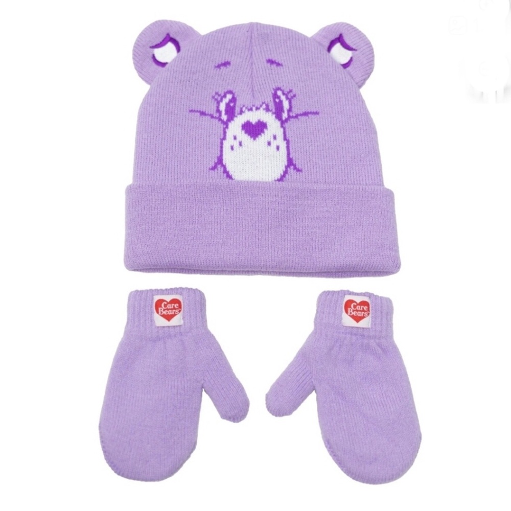 NWT purple Care Bears hat and mitten set kids
